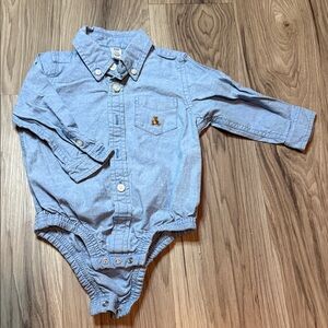 GAP Light Blue Button-Front Long-Sleeve Bodysuit